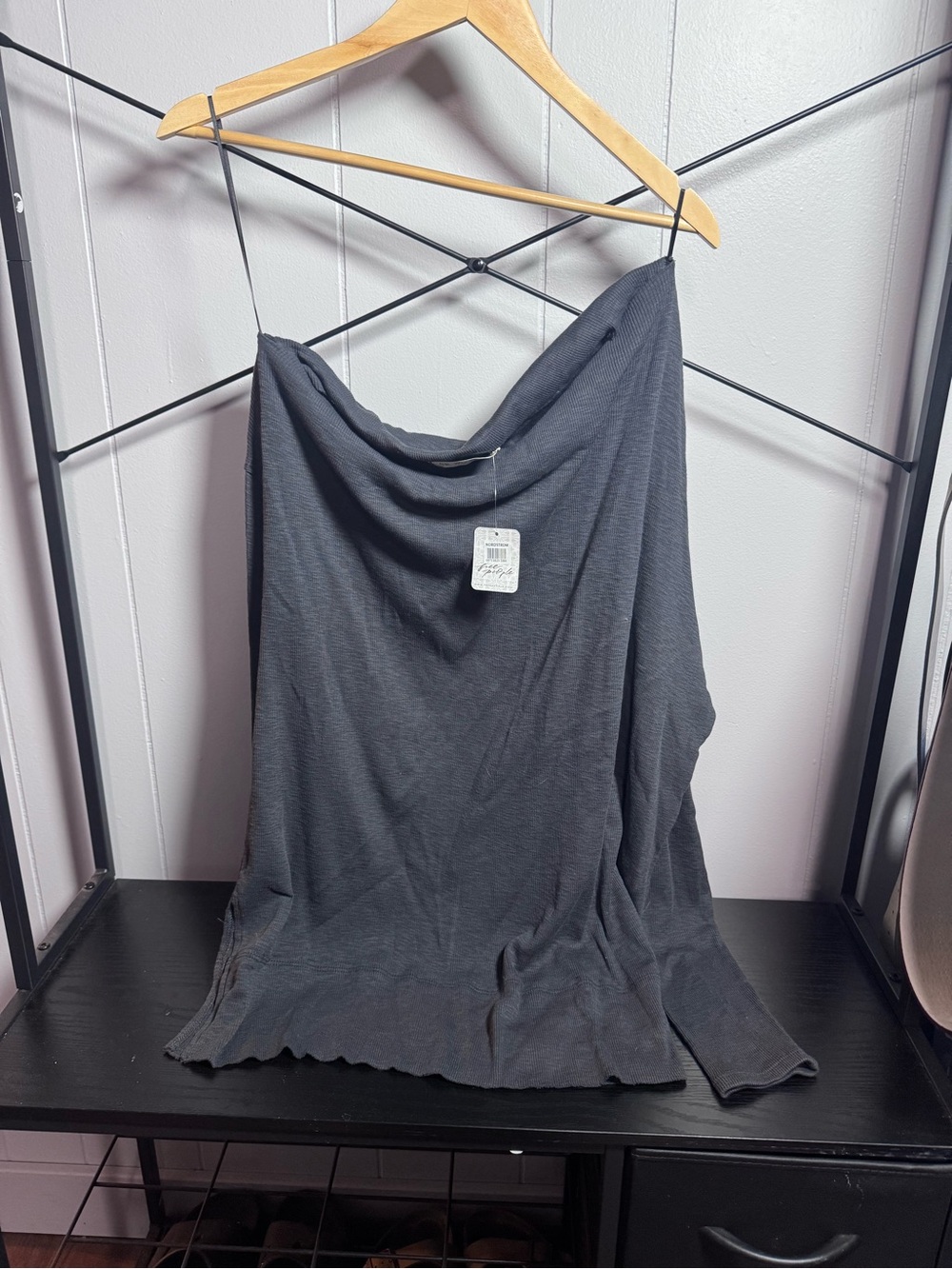 We The Free Charcoal Gray Ribbed Cowl Neck Tunic